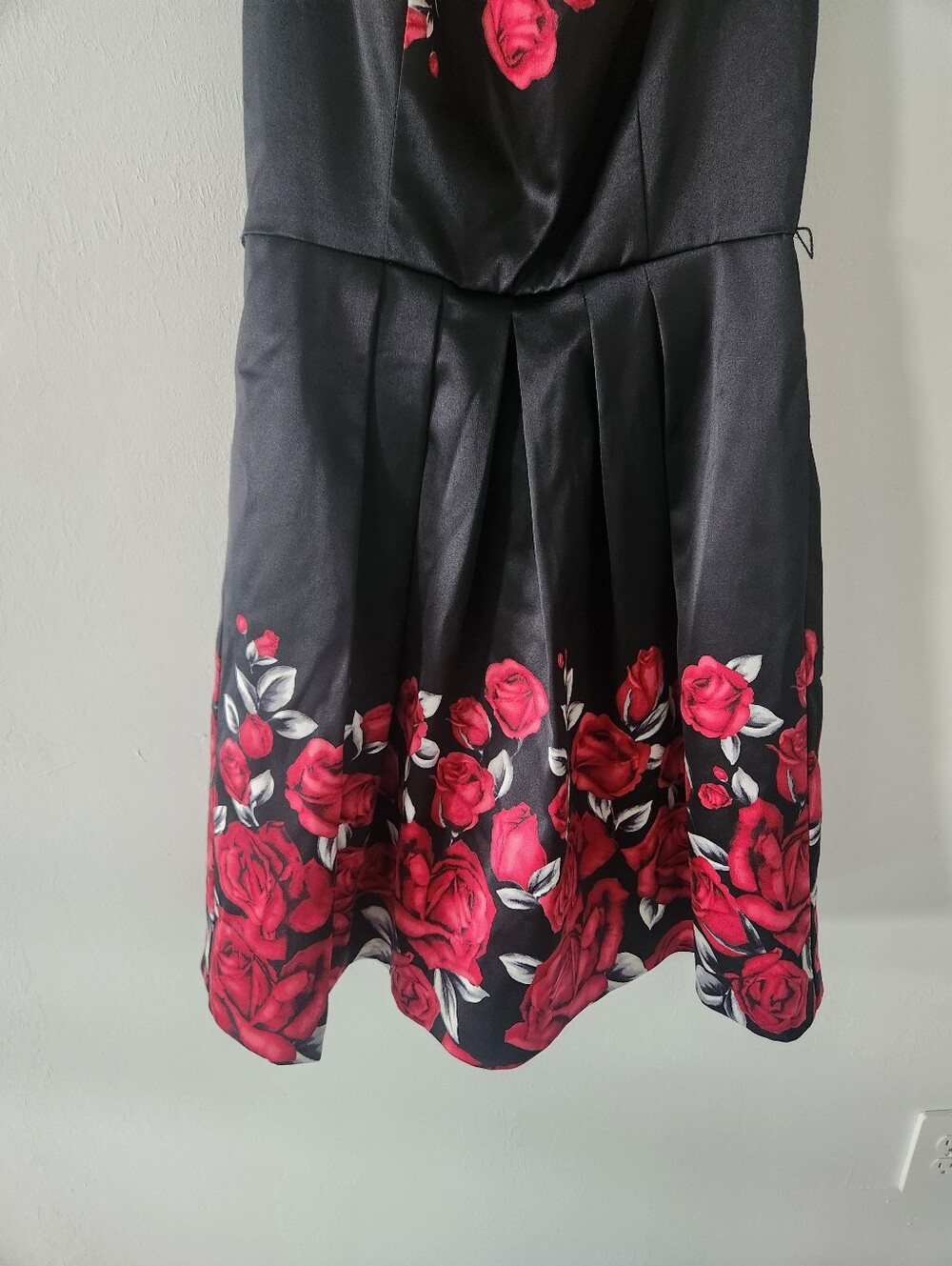 Black Dress with Red Rose Print - Girls' Party Dress - Picture 3 of 5